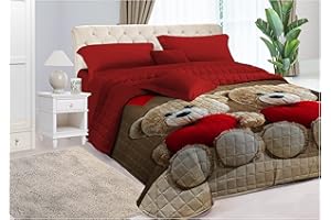 il dolce stile della tua casa copriletto trapuntato matrimoniale/singolo/piazza e mezza stampa teddy orsetto 100 grammi - made in Italy stampa 3D (Singolo)