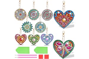 CHARSHIU 5D Diamond Painting Keychain, 10Pcs DIY Mandala/Love Shaped Full Drill Diamond Key Rings Kits, Diamond Art Craft Pendant for Kids Women Craft Gifts Purse Key Pendant Handbag Decor