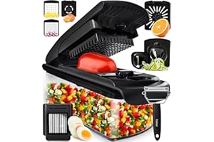 FULLSTAR Coupe Legumes Multifonctions - Spiraliseur et Decoupe Legumes Manuel - Coupe Legume Cube Oignon Carotte Concombre Tomates Fruits - Cuisine Accessoires (9-en-1 Noir)