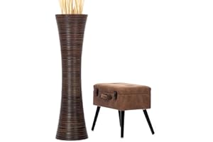 LEEWADEE Lewadee Duży wazon podłogowy do dekoracji wnętrz - drewniany wysoki stojak na kwiaty do dekoracji domu na sztuczną roślinę i trawę pampasową, 110 cm, Brązowy