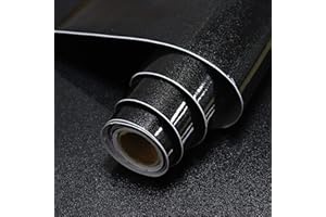 Timeet 60cmx5m Black Sticky Back Plastic Paper Kitchen Worktop Covering Glitter Effect Self Adhesive Wallpaper Vinyl Film Roll Sticky Wallpaper Furniture Stickers for Kitchen Counter Top Cabinets