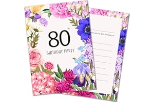 Olivia Samuel 20 x 80th Floral Birthday Party Invitations – Ready to Write with Envelopes – Ideal for garden parties. Designed and Printed in the UK