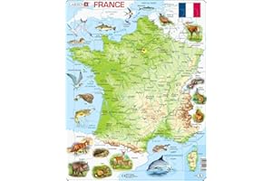 Larsen K49 Carte Physique France, édition Français, Puzzle Cadre avec de 60 pièces