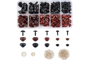 SUPERFINDINGS Circa 130 Pezzi Naso per Bambola in Resina Nera con 130 rondelle Naso 5 Dimensioni Artigianale Naso A Triangolo per all'Uncinetto e Animali di Peluche 6-12x8-16.5x14-18 mm