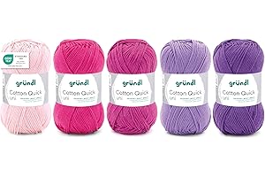 Gründl Laine Cotton Quick uni – laine fine pour crochet – fil à tricoter – fil à crocheter – brillante et douce pour la peau – 100% coton – 5 pelotes 50 g / 125 m – taille d’aiguille 3-4 – rose