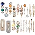 Mehayi 20 PCS Macaron Pearls and Acrylic Resin Hair Clips, Handmade Cute Hair Barrettes Bobby Pins, Glitter Crystal Geometric Hairpin, Elegant Gold Hair Accessories, Gifts for Women Girls…