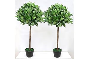 LG TRADERS LIMITED Pair of 4ft Artificial Bay Leaf Laurel Trees – Indoor/Outdoor Topiary Plants with Pots, Weather-Resistant Faux Greenery, UV Protected, Ideal for Garden, Patio, Home, Office, Events & Decor