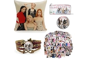 ZPPLD ZPPLD52 Blackpink Merchandise,Kpop Fans Gift Set,1 Taie d'oreiller, Imprimé,95pcs Autocollants, 1 Bracelet, Etui à Crayons en Toile, Broche, 45 x 45 cm