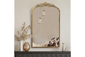 PERFNIQUE Gold Vintage Mirror, 76 x 48 cm Arched Antique Baroque Mirror for Wall, Brass Traditional Ornate Wall Decor for Bathroom Living Room Fireplace Entryway Hallway (76 x 48 cm)