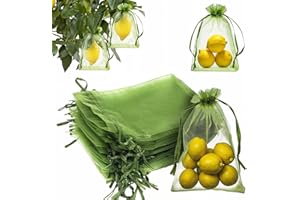 TEAAHA Lot de 50 sacs de protection pour fruits, 15 x 9,9 cm, filet en maille verte avec cordon de serrage, filet de jardin en organza pour arbres fruitiers, légumes, fleurs