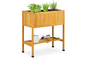 Relaxdays Parterre surélevé, Bois Potager sur pilotis. 80,5 x 74 x 38 cm, Jardin, Balcon, Plastique, Orange