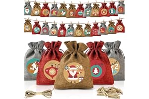 JSDOIN Calendrier de l'Avent Vide a Remplir Soi Meme,18 * 13cm Sac pour Calendrier de l'Avent 24 Calendrier Avent Sachets en Tissu, Pochette Calendrier de l'avent 2025, Sachet Pochon à DIY Cadeau Decoration