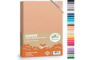 ‎LEEVITEX Premium Kinder Spannbettlaken leevitex® | 1er Set | Für Babybett & Kinderbett 70 x 140 cm | 100% hochwertige Mako-Jersey-Baumwolle - 170 g/m² | Öko Tex geprüft | Apricot