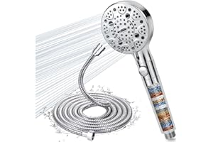 BEIJIE Filter Shower Head and Hose 2M, 15 Stage Filtered High Pressure Shower Heads with 9 Spray Jet Modes, Water Softener Showerhead with Stop Button, Chrome Handheld Showers for Residual Chlorine Remove