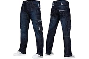 989Zé ENZO Mens Cargo Combat Jeans Casual Cotton Denim Straight Leg Pants Trousers
