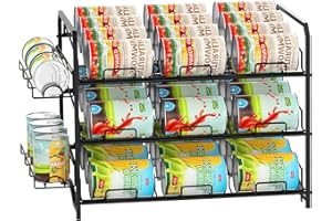 Bomclap Scaffale impilabile per lattine, organizer per armadi da cucina, piani di lavoro, dispenser per lattine a 3 ripiani, contenitore per 42 lattine, nero