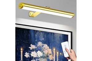 CHENBEN Wireless Picture Lights for Wall with Remote,225° Adjustable 4000mAh Battery Operated Picture Light,Dimmable/Timer Off,17.12inch Aluminium Art Lights for Paintings/Frame/Poster,Gold