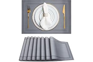 EXCOVIP Set of 8 Placemats, Non-Slip Crossweave Woven Vinyl Insulation Place Mat Washable Table Mats For Restaurants Party Decoration 45 x 30 cm(Grey)