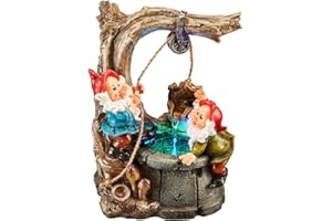 SERENITY WATER FEATURES Serenity Gnome Wishing Well Water Feature, Light Up LED, Self Contained for Garden, Decking & Patio, Indoor/Outdoor, Weatherproof (Height - 33cm)