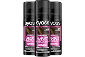 ‎SYOSS Syoss Ansatz Retoucher Kaschierspray Dunkelbraun Stufe 1 (3 x 120 ml), Ansatzspray deckt helleren und grau nachwachsenden Ansatz ab, Ansatzfarbe hält bis zur nächsten Haarwäsche