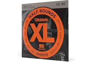D'Addario Guitar Strings - XL Half Rounds Electric Guitar Strings - Semi-Flat Wound - Bright Tone, Smooth Feel, Reduced Finger Noise - EHR310 - Regular Light, 10-46