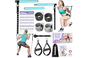 PALECLOUDS Pilates Stange, Pilates Bar Set mit 3 Paar Widerstandsbänder(20/25/30Lbs), Metall-Einstellung Schnalle & Ausbildung Poster, Pilates Skulptur Fitness Stange for Home Gym Workout Equipment(Frauen)