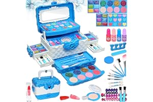 AMERRLY Valigetta Trucchi Bambina Giochi Bambina - Sicuro e lavabile trucchi bambina anallergici, Borsa set trucchi bambina reale, Principessa Compleanno regalo bambina 4 5 6 7 8 9 anni (Blu)