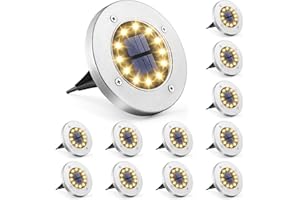 Solpex Lot de 12 lampes solaires de sol pour jardin - 12 LED - Blanc chaud - En acier inoxydable - Étanche - Pour extérieur, jardin, terrasse, pelouse, cour, trottoir