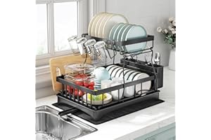 Kitstorack Escurreplatos, 2 Niveles Escurridor De Platos De con Placa De Drenaje, Escurreplatos sobre Fregadero con Puerta De Boquilla Giratoria De 360 °, Estante De Vajilla, Estante De Tazas