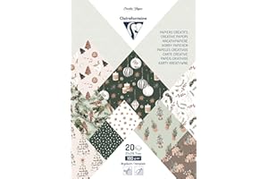 Clairefontaine 95548C Pad of 20 Cosy Christmas Printed Paper Pad Sheets A4 (21x29,7cm) 160gsm + 2 Sheets of Labels to Cut Creative Idea Scrapbooking Leisure