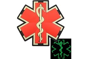 LEGEEON Glow Dark EMS EMT Medic Paramedic Star of Life Morale Tactical PVC 3D Hook&Loop Patch