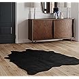 NativeSkins Faux Cowhide Rug - Black Midnight, 3.1ft x 4.1ft, Cow Print, Western Bedroom Decor, Hand-Cut, Faux Suede No-Slip Backing