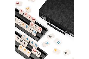 Lingle Rummy Game Set, 2-4 Players with 106 Rummy Tiles and 4 Racks, Rummy Travel Game Set with Faux Leather Case, Fun Family Classic Board Games (Black)