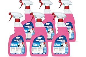 SANITEC IGIENE SICURA Sanitec, Sanialc, Detergente Universale, Profumato, a Base Alcolica per Pulire e Sgrassare Senza Risciacquare e Senza Lasciare Aloni, Asciuga Velocemente, 100% Made in Italy, 6 Flaconi 750 ml
