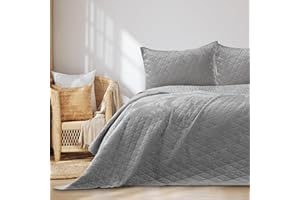 RESTILO Narzuta Na Łóżko 220 x 240 cm Szara Srebrna Stalowa Welwetowa Zamszowa Pikowana AmeliaHome Laila