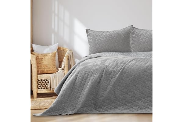 AmeliaHome-överkast 240 x 260 cm silver quiltad sammet Laila