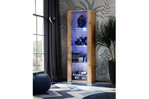 Komodee, Vitrina Tivoli, Wotan, Ancho 55 cm x Alto 159 cm x Profundidad 35 cm, LED Azul, 3 estantes, para salón, Dormitorio, Pasillo