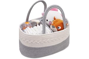 autumndeer Baby Nappy Caddy-Nursery Storage Bin, Cotton Rope Diaper Basket, Nursery Storage Basket for Changing Table, Portable Nappy Caddy Organiser, Newborn Shower Gift Basket for Boys Girls