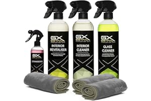 GxDetail – Kit Limpieza Coche con Accesorios – Limpiador de Tapicerías, Limpia Salpicaderos, Limpiaparabrisas, Incluye Accesorios de Limpieza de coche y Ambientador. Pack Limpieza Coche Profesional