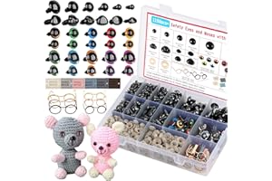 Funtopia 1150pcs Safety Eyes for Crochet Toys, 5mm-16mm Eyes and Noses Kits for Beginners Adults Kids, Colorful Plastic Glitter Doll Crochet Eye with Washers for Plush Amigurumi Animals Teddy Making