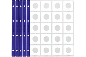 PELLER'S 10 Fogli per Cartoncini, 20 Tasche 50mm X 50mm su Ogni Pagina, per oblò per Monete. Ricarica Album XL, Inserti A4.