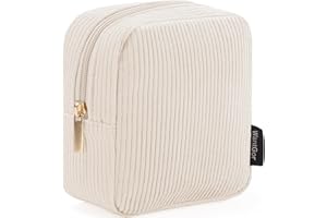 WantGor Small Corduroy Makeup Bag, Mini-Kosmetik-Aufbewahrungstaschen Münzgeldbeutel Zipper Pouch Reise Kosmetiktasche Lippenstift Haar Zubehör Organizer für Frauen (Beige)