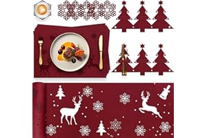 Kazaigou 19 Stück Tischset Weihnachten Tischläufer Filz Weihnachten Bestecktasche, Tischsets Weihnachten Platzsets Weihnachten, Tischsets Filz Tischuntersetzer Tischläufer Tischsets für Weihnachten