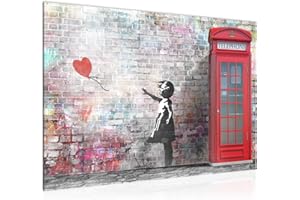 Runa Art Cuadro Moderno Chica Banksy con globo - 100% Made In Germany - resumen Gris rojo Sala 033015b