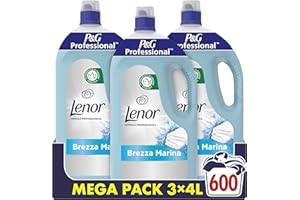 P&G PROFESSIONAL Lenor Ammorbidente Lavatrice Liquido Concentrato, 600 Lavaggi, 12 Litri (3 X 4L), Brezza Marina, Dermatologicamente Testato, Ideale per Pelli Sensibili, Per Uso Professionale