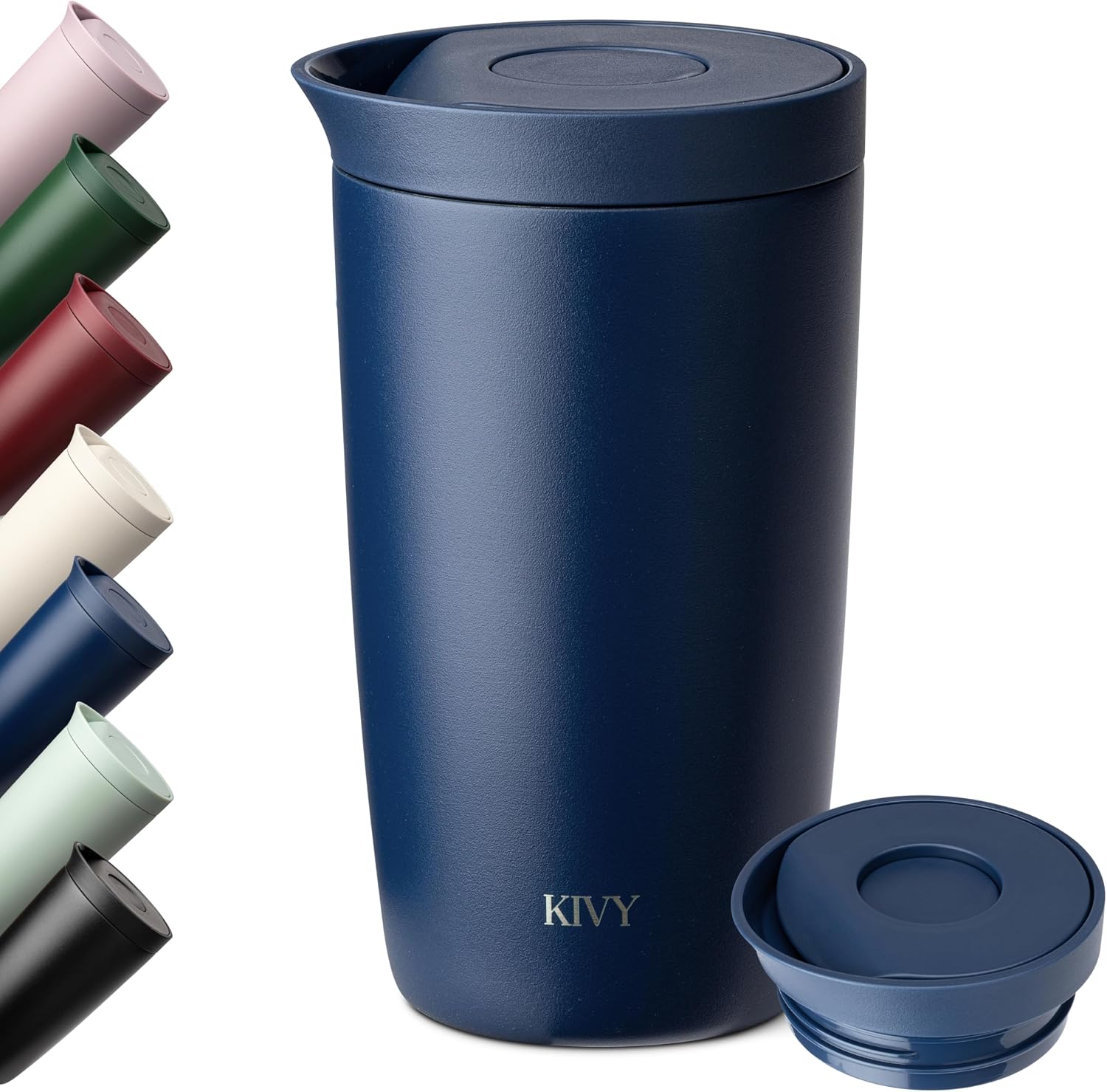 KIVY Termo de Café 350ml [CIERRE QUICK PRESS] - Vaso Termico - Taza Termica Llevar - Para Bebidas Frías & Calientes - Travel Mug - Sin BPA & A Prueba de Fugas - Doble Pared & Acero Inoxidable - Bleu