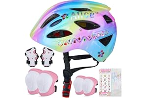 EllaSeek Kinder Fahrradhelm Knieschoner Protektoren Set Ellenbogenschützer Handgelenkschoner für 3-8 Jahre Mädchen Helm Skaterhelm mit DIY Aufklebern Für Jungen Skates Rollschuhe Skateboard Fahrrad