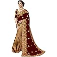 TRENDMALLS Women's Silk Satin Embroidery Saree with Unstitched Blouse