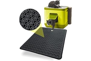 Bazerga Cat Litter Mat for Cat Litter Box and Cat Toilet, Waterproof Non-Toxic, Double Layer 100% EVA with Cat Paw Design. (Black 60 X 74 Cm)