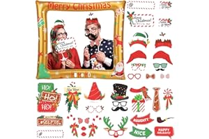 POPOYU 38 Stück Weihnachten Fotorahmen-Set mit Weihnachten Photo Booth Requisiten Aufblasbare Fotorahmen Selfie Bilderrahmen Weihnachten Fotobox Accessoires für Weihnachten Party Dekoration